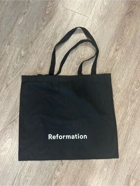 Reformation Black Canvas Tote with White Logo